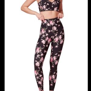 LoveShackFancy Black and Pink Floral Leggings